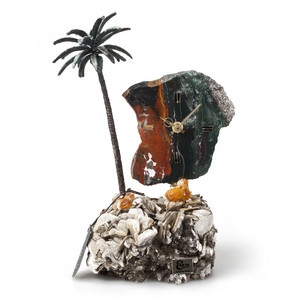 фото Часы «Пальмовый рай» из яшмы с бронзой